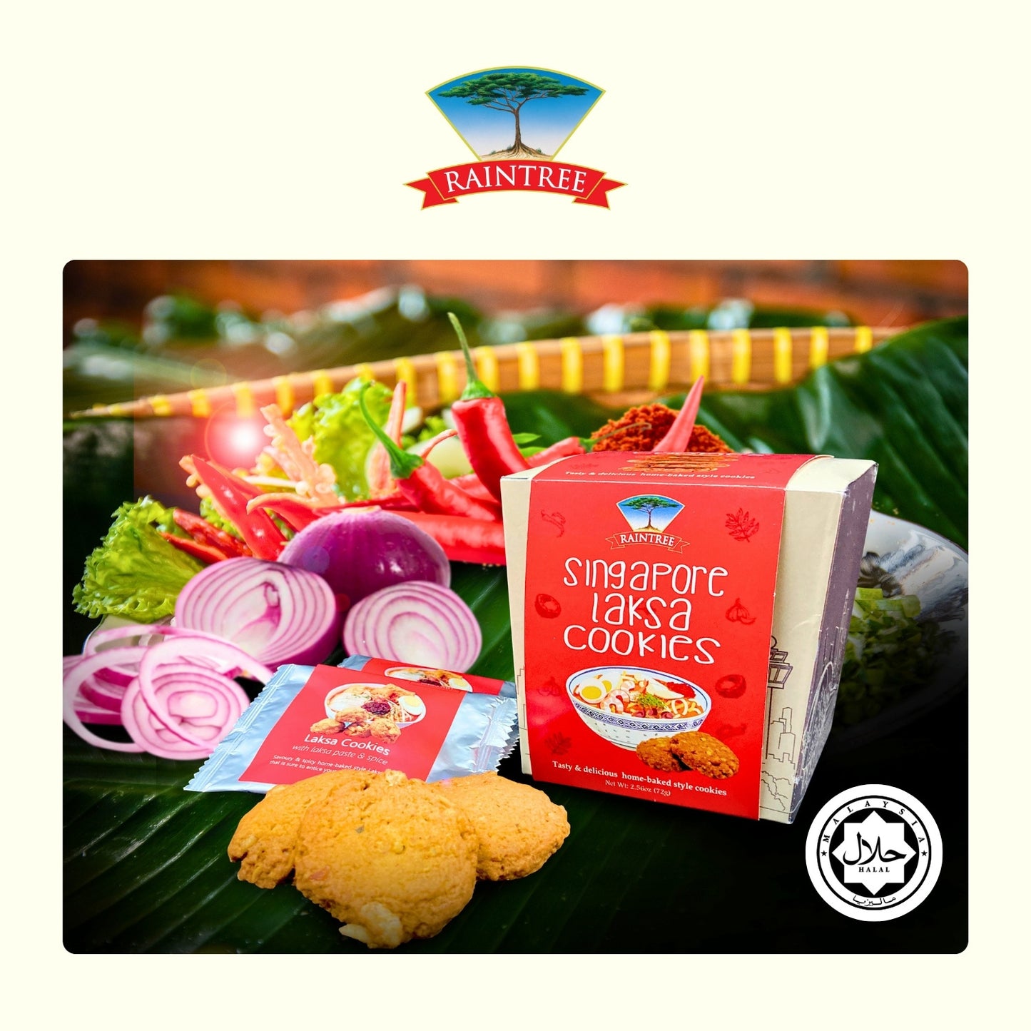 Raintree Singapore Laksa Cookies (72 g) Spicy & Savoury Flavour with 100% Pure Laksa Paste
