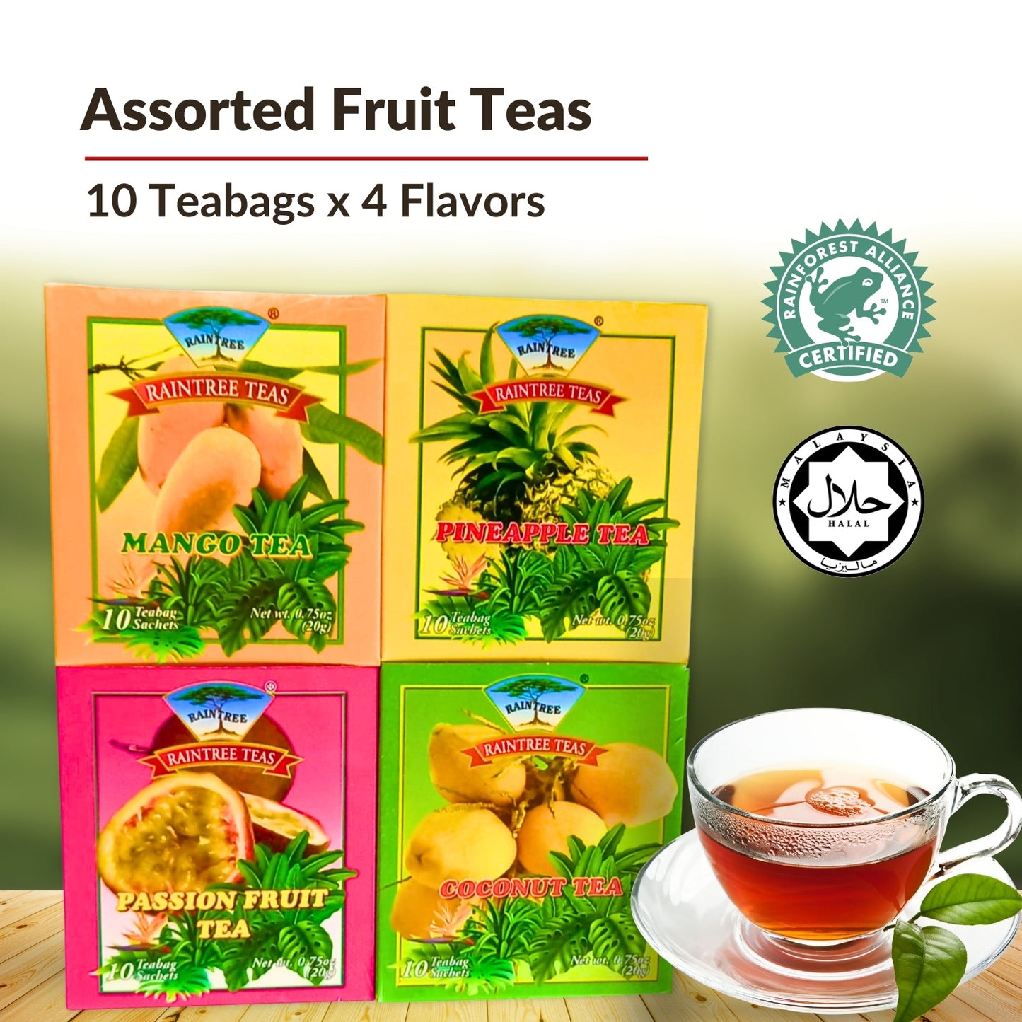 Raintree Assorment Pack Of 4 Flavors Of FRUIT TEAS (10 teabags x 4 flavors)